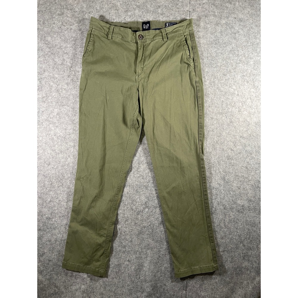Gap Relaxed Girlfriend Chino Pants Olive Green Side Stripe Utility Trousers 6